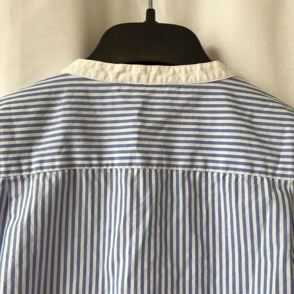 Karl Lagerfeld Blouse White And Blue Striped Ruffle Button Up Size Medium - Picture 7 of 9